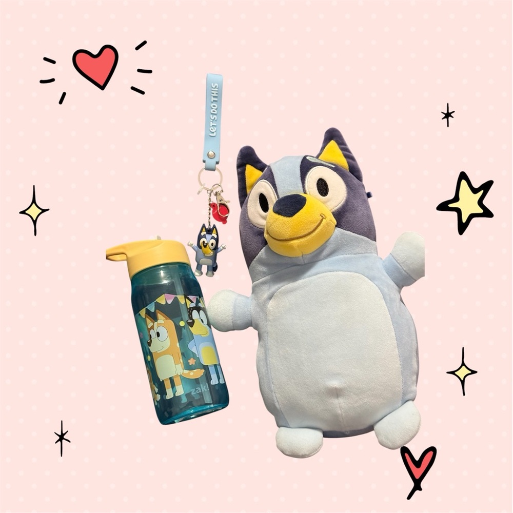 Bluey Plush 12" Bundle with Zak! Kids Water Bottle Keychain